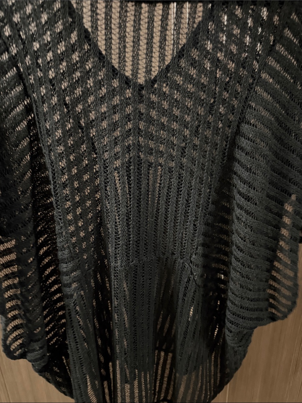 Black Open-Knit V-Neck Tunic Top for Women - Picture 3 of 3
